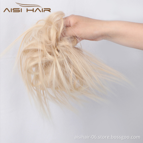 Aisi Hair Synthetic Donut Blonde Chignon Curly Bun Pad Chignon Elastic Band Ribbon Ponytail Rope Rubber Hair Extension For Women
